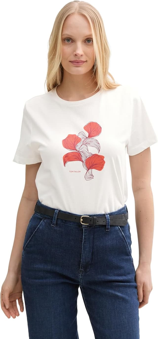 Detalle de TOM TAILOR T-Shirt donna 1047837 in cotone biologico (confezione da 1)