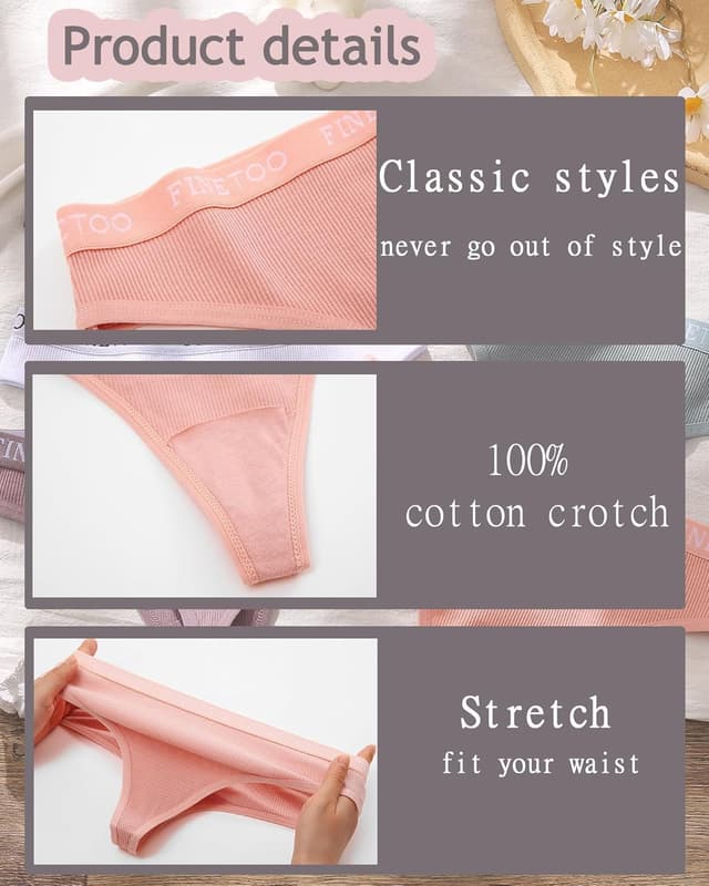 Thumbnail 4 de FINETOO String Tanga 5-pack cotton thongs for women 🩲