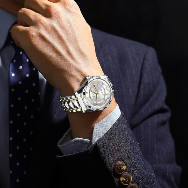 Detalle 2 de NIBOSI Orologio da polso da uomo analogico al quarzo in acciaio inox impermeabile