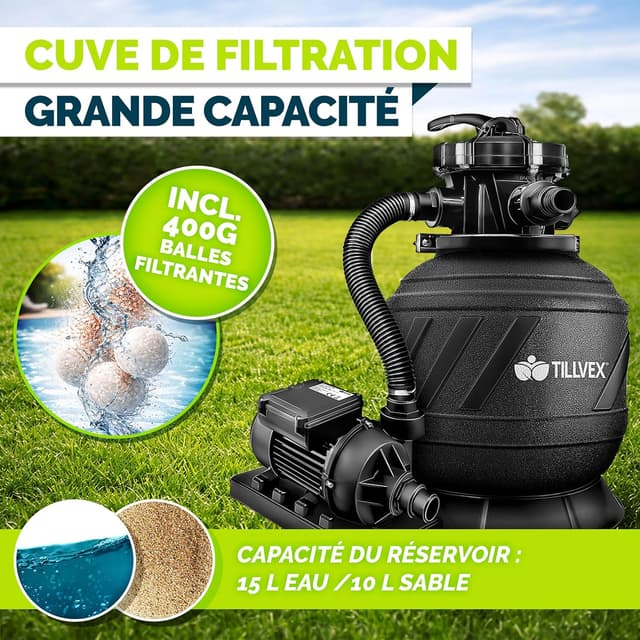 Thumbnail 6 de Système de filtration à sable tillvex® 7.900 L/h avec vanne 7 voies et indicateur de pression (AquaBlack Pro)
