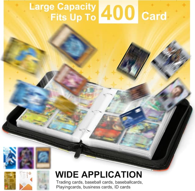 Detalle 2 de Portable 4-Pocket Trading Card Binder with Zipper, 400 Pockets (50 Removable Sleeves)