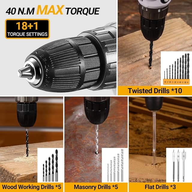 Detalle de DEKO 20V Cordless Drill Tool Kit Set (186-piece) with Electric Drill Driver & Battery