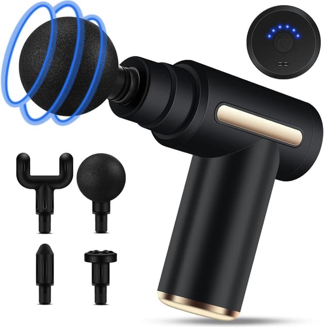 Detalle de Uplayteck Mini Massage Gun Deep Tissue (Portable) with 6 Speeds, 4 Heads, 1800mAh Battery & Type-C Charging