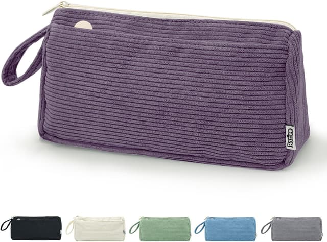 Detalle de Boziee Cord-Stoff Federmäppchen Mäppchen mit Doppelreißverschluss (lila) – große Kapazität