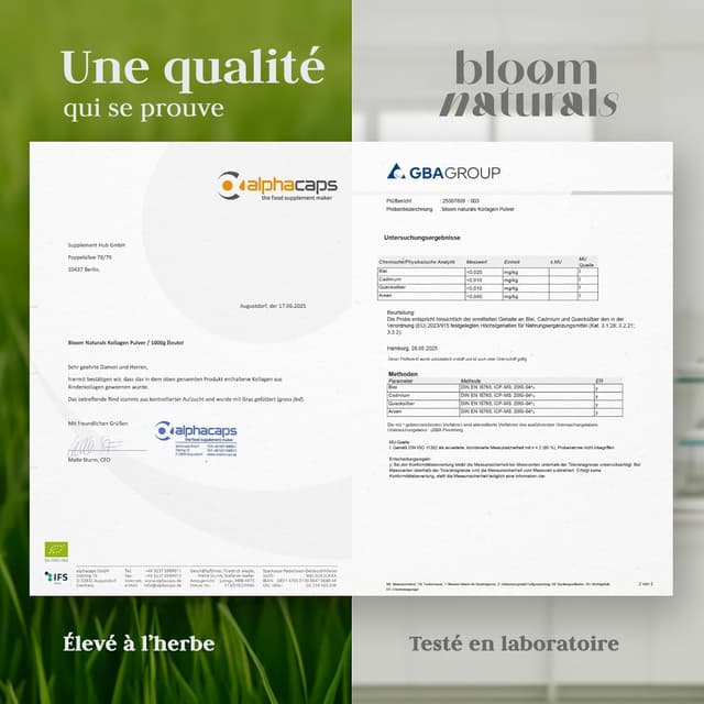 Detalle 2 de Bloom Naturals Beauty Supplements Collagène en poudre 500 g (15 g par portion) – 100% collagène hydrolysé, goût neutre – 33 portions