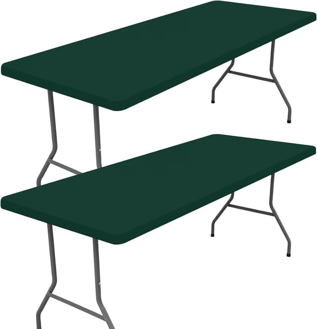 Detalle de Moosfor Spandex 4-Foot Rectangle Table Cloth (2 Pack) — Hunter Green Elastic Fitted Outdoor Table Cover, 24"x48