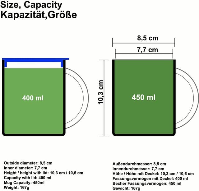 Detalle de HEECN HESS038BBK400 – Tazze da campeggio in acciaio inox a doppia parete con coperchio, moschettone e catena