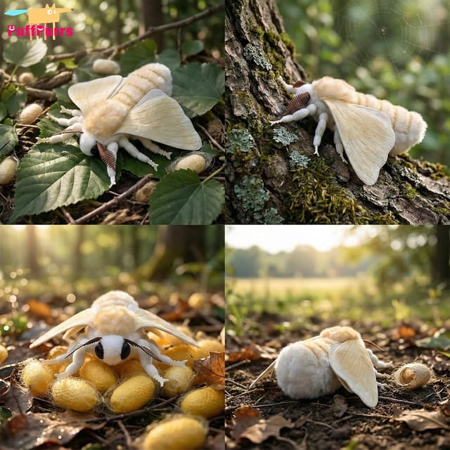 Detalle de PuffPurrs Silk Moth Plush (13in Rounded Body) – realistic soft insect toy for nature learning