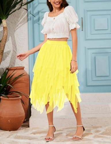 Thumbnail 4 de bridesmay Falda de Tul con Lentejuelas para Mujer Moderna Fluida de Cintura Alta Falda Tutú Asimétrica Línea A Hada Halloween Fiesta Tutús, M