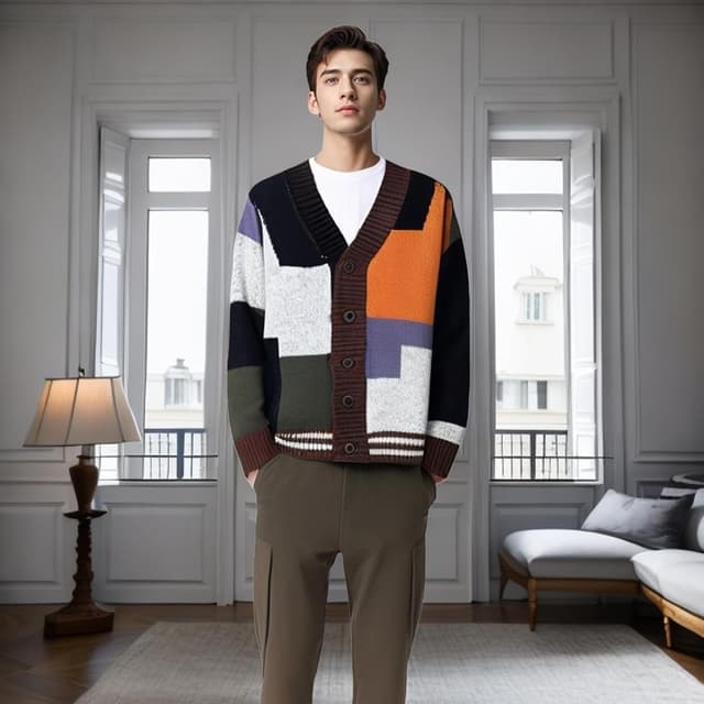 Detalle de GURUNVANI Strickjacke Pullover für Männer – leichter Knopf-Cardigan mit V-Ausschnitt