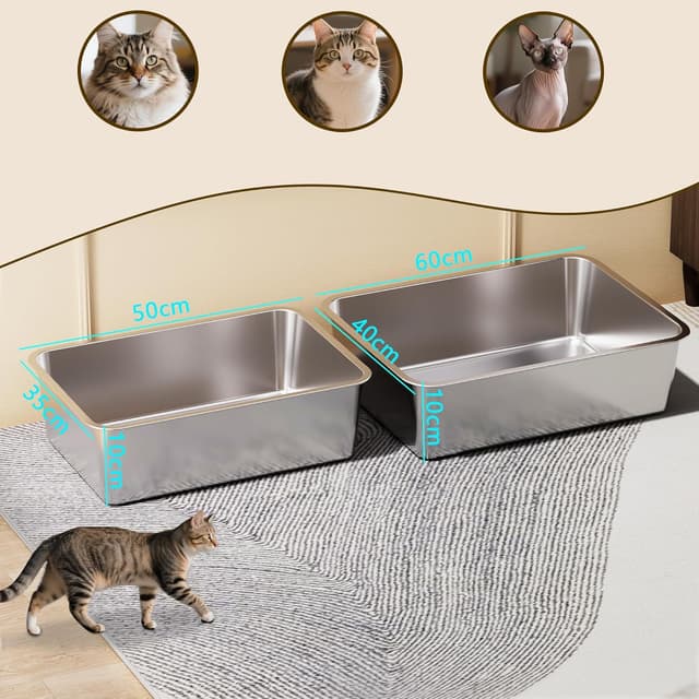 Thumbnail 6 de Vealind Stainless Steel Open Cat Litter Tray (Heavy Duty, 60L)