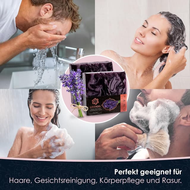 Detalle de Panu Seifen Lavendel – vegane Duschseife als fester Duschbrocken für alle Hauttypen