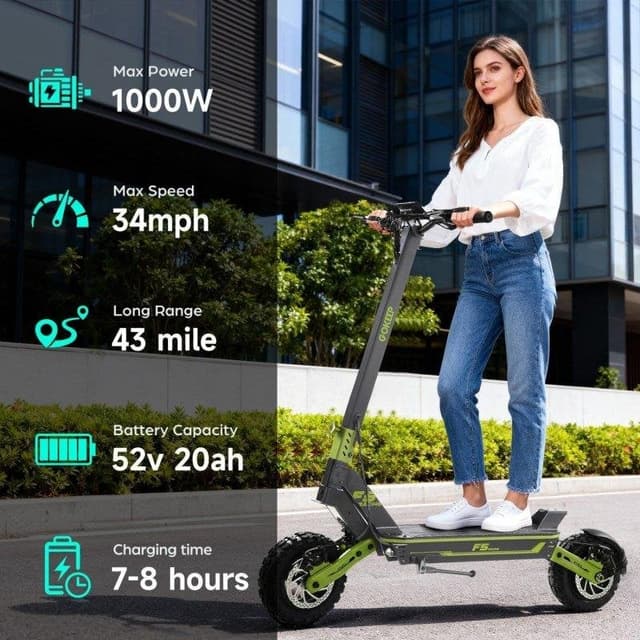 Detalle 2 de Patinete eléctrico GOKEEP F5 1000W con autonomía de hasta 70 km, doble suspensión y ruedas de 11”