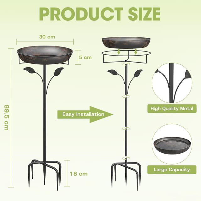 Detalle de WELDUN Vogeltränke Vogelbad 30 cm – Metall-Futter- und Wasser-Schale für draußen