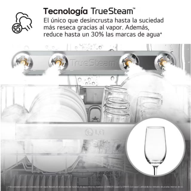 Detalle de Lavavajillas LG Quadwash Steam con tercera bandeja a vapor y Easy Rack Plus