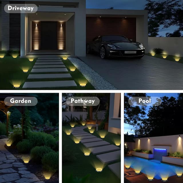 Thumbnail 6 de Dankeled 12er-Set Solar-Bodenleuchten außen (8 warmweiße LEDs) – IP65, Edelstahl/Kunststoff