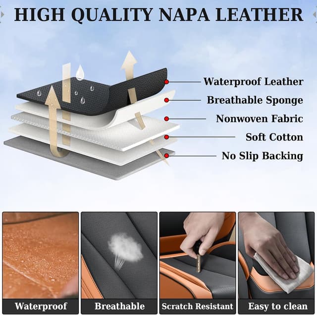 Thumbnail 6 de Coverado Universal Seat Covers Full Set (5 Seats) in Waterproof Nappa Leather—Black & Brown