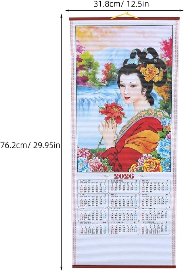 Detalle de DIYEAH 2026 Year of the Horse Chinese wall calendar hanging scroll (76 x 31cm)