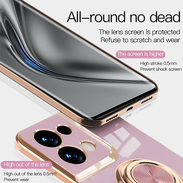 Detalle de Jeelar ESONG Handyhülle für Xiaomi Redmi Note 13 Pro 4G – ultra-dünn, stoßfest (TPU) mit 360°-Ringständer und glänzendem Spiegel-Look
