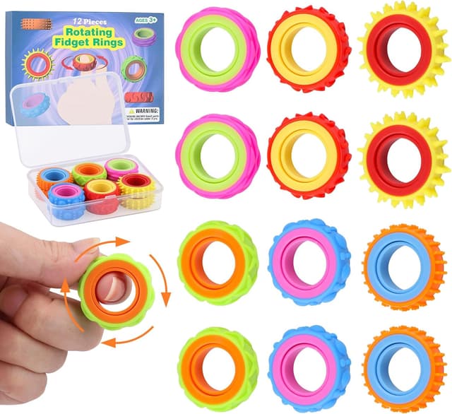 Detalle de Nivaobi Fidget Ring Toys: 12er Set Anti-Stress-Ringe mit Akupressur-Feeling