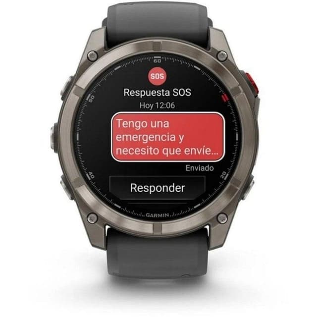 Detalle 2 de Garmin Fenix 8 Pro LTE/NTN satelital 51 mm AMOLED de titanio con correa de silicona negra/gris