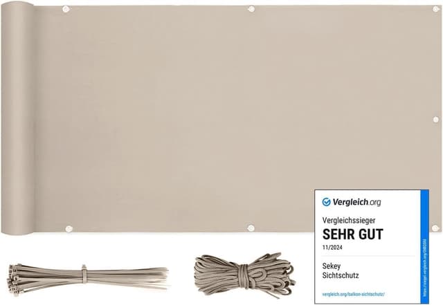 Detalle de Sekey Copertura per balcone in poliestere opaco con occhielli e fascette, 90 x 500 cm taupe