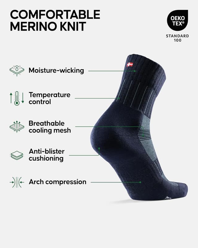 Detalle de DANISH ENDURANCE Merino Wool Thermal Running Socks (Cushioned, Anti-Blister) – Unisex 2-Pack