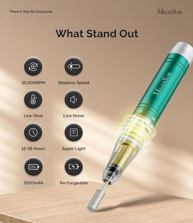 Detalle de MelodySusie MB450C : ponceuse électrique à ongles sans fil portable avec 6 embouts