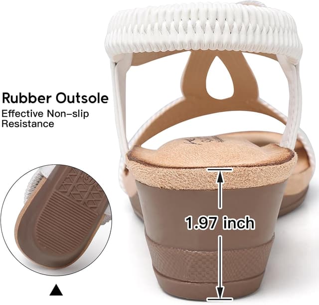 Detalle de SHIBEVER White Wedge Sandals for Women (Low Wedge, Open Toe, Rhinestone & Jeweled Look)