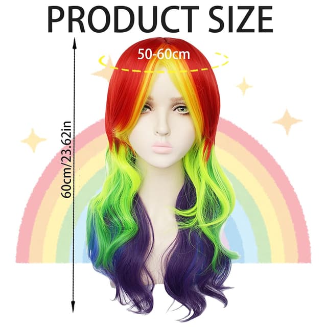 Thumbnail 1 de CWENDANER 24 Zoll Regenbogenperücke für Cosplay