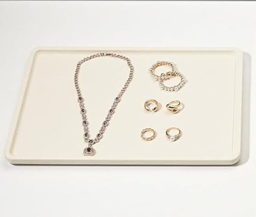 Imagen de Papten Bandeja apilable para joyas de microfibra, beige, 35x24cm en OfertitasTOP