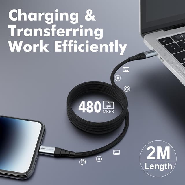 Detalle de GRIFEMA Cavo USB-C a USB-C 100W (2 m) con ricarica rapida PD