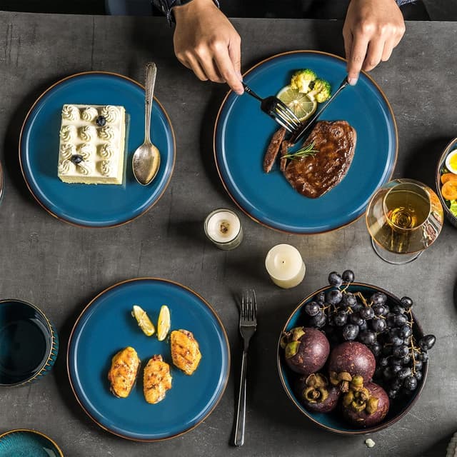 Detalle 2 de CSYY Star Light large dinner plates (10.5in) – blue porcelain set of 2 for dinner, pasta and salad