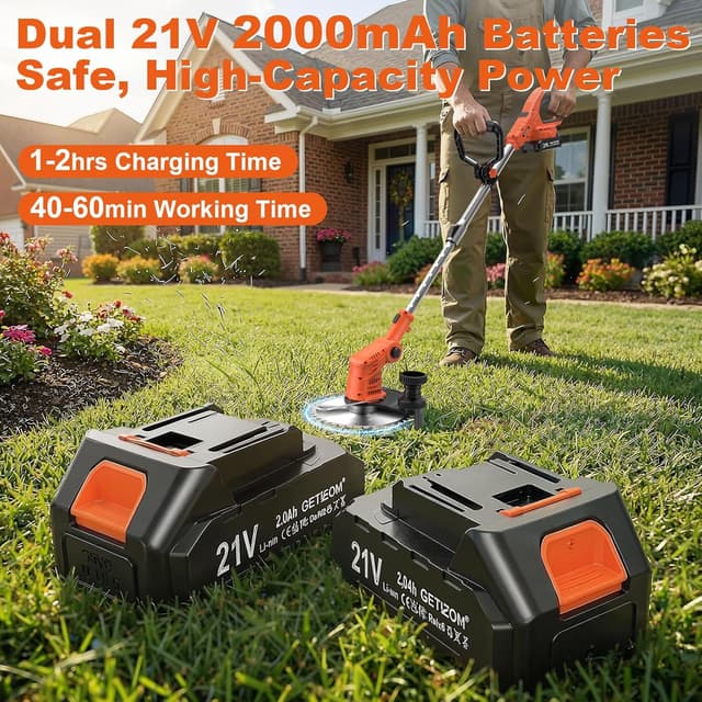 Thumbnail 6 de GETIEOM Cordless Strimmer with 2 × 2.0Ah Batteries (850W) and LCD power display – 4-in-1 garden trimmer