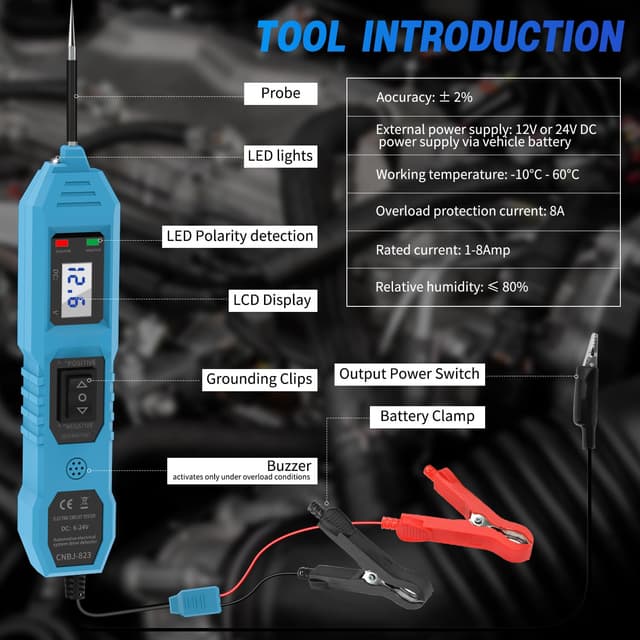 Detalle 2 de Power Circuit Probe Tester Automotive 6V/12V/24V DC Car Electric Circuit Tester (Blue)