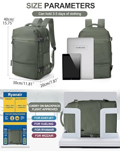 Detalle de BJLFS mochila de cabina 40x30x20 para Ryanair (40×30×20) con compartimento acolchado para portátil y tejido impermeable