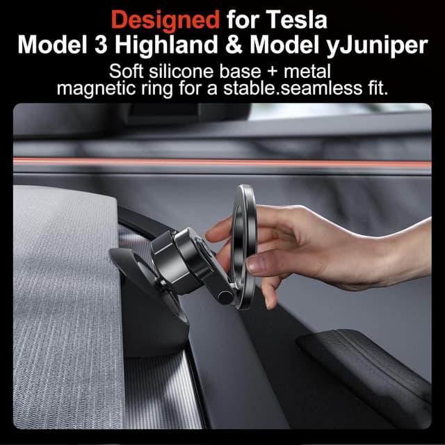 Detalle 2 de YONZEE Magnetic Phone Mount for 2024+ Tesla Model 3 Highland & 2025+ Model Y Juniper (360° rotation)