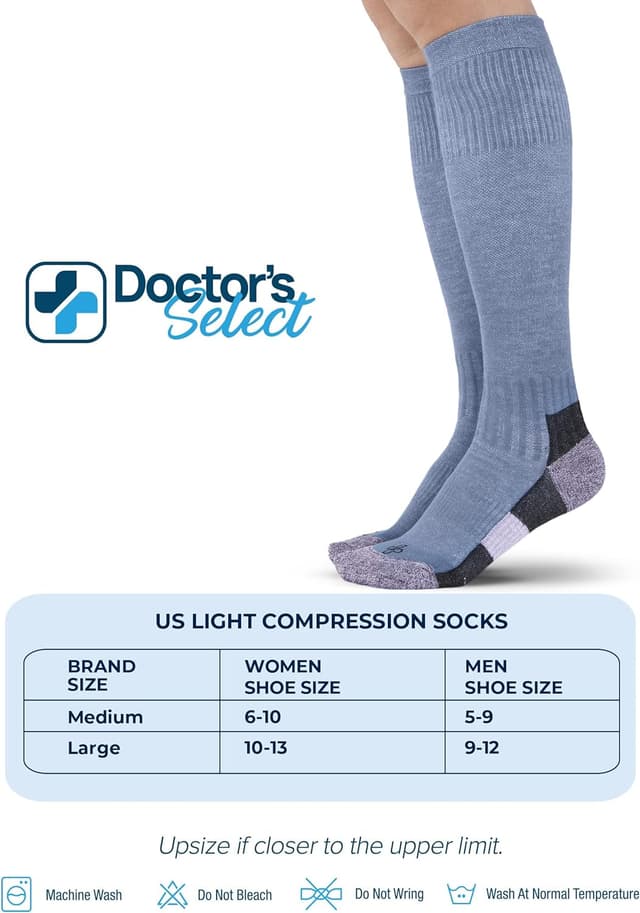 Detalle de Doctor's Select Bamboo Viscose Light Compression Socks (8–15 mmHg), Knee High — 3 Pairs