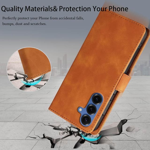 Detalle 2 de GOTOURED Handyhülle für Samsung Galaxy S25 Plus 5G – Klapphülle mit RFID-Blockierung, Kartenfächern, Riemen und Ständer (Braun)