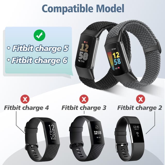 Detalle de SHIJZWD Elastic Braided Straps for Fitbit Charge 5/6 – Breathable nylon loop replacement bands