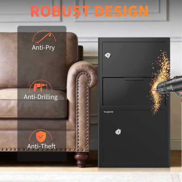 Detalle de WASJOYE 100.8L Large Depository Drop Safe for Business – Anti-theft Drop Slot Cash & Document Box