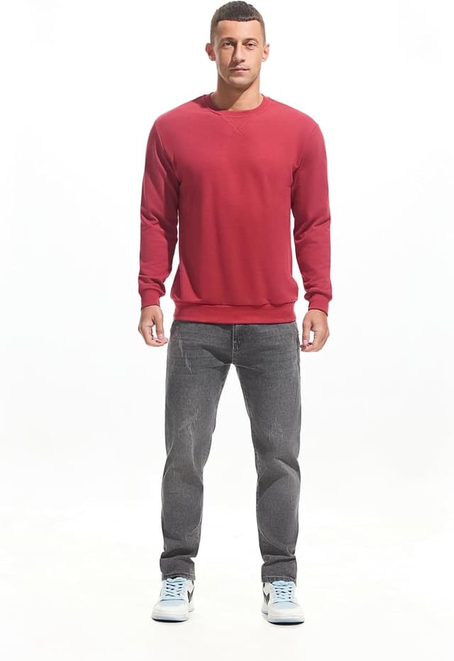 Detalle de VEIISAR Herren Sweatshirt mit Rundhalsausschnitt – Basic Pullover Langarmshirt für Freizeit & Sport