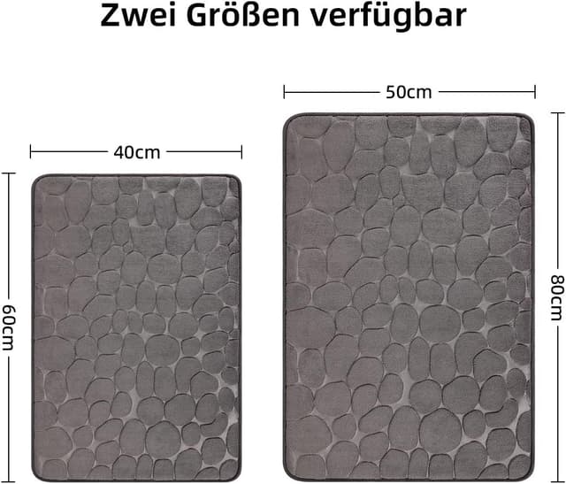 Detalle de chakme Badematte aus Memoryschaum (43×61 cm) in Dunkelgrau – rutschfeste Badvorleger/ Duschmatte