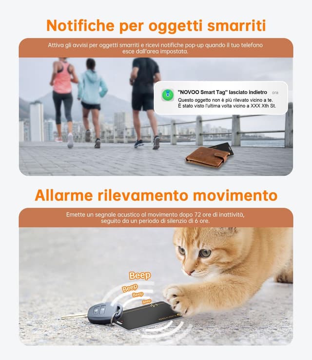 Detalle de NOVOO Wallet Tracker Card con ricarica wireless: localizzatore Bluetooth per iPhone (solo iOS) con Apple Find My