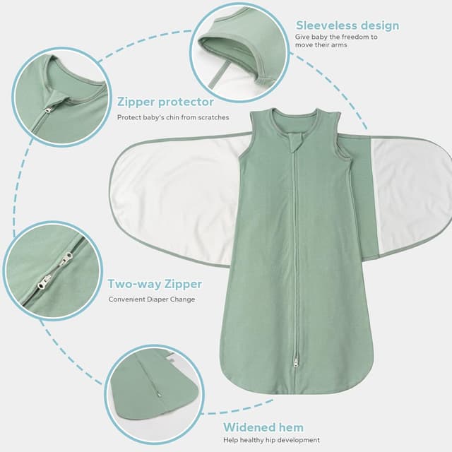 Detalle de SIMYJOY Baby-Schlafsäcke für Neugeborene (Pucksack, Swaddle & Übergang) – 3-fach verstellbar, 100% Baumwolle