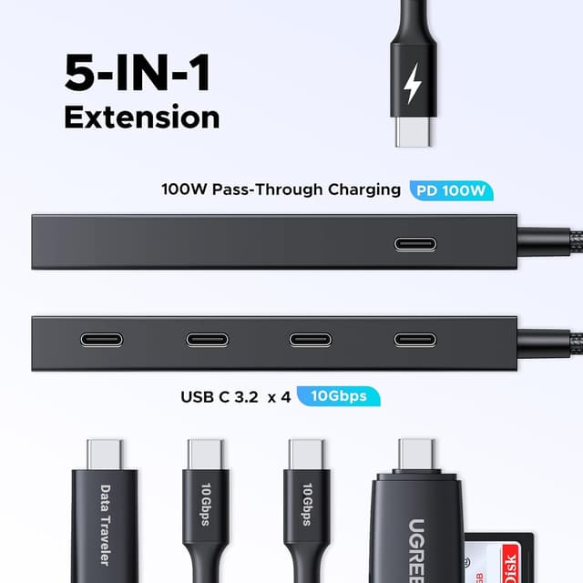Thumbnail 1 de UGREEN USB C Hub 100W PD, 10Gbps, 4‑port USB‑C