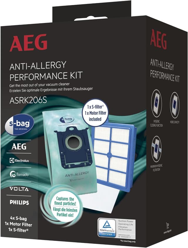 Detalle de AEG ASRK206S S-Bag Performance Kit – 4x S-Bag Anti-Allergy Staubbeutel plus waschbarer S-Filter & Motorfilter