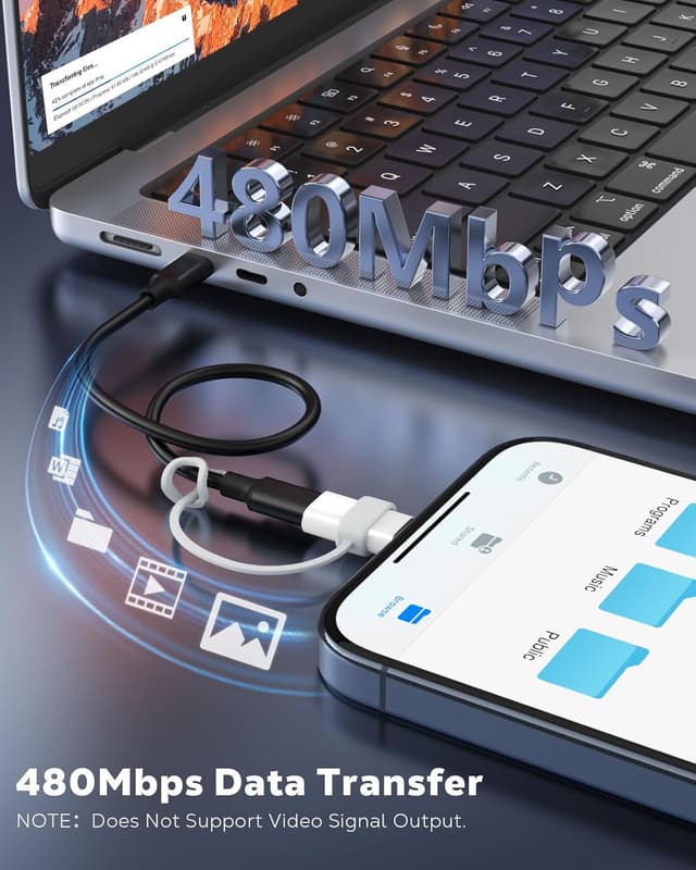 Detalle 2 de MoKo Lightning to USB-C Adapter 2 Pack (Charging & Data Sync Only, White) — USB-C to Lightning for iPhone/iPad & USB-C Devices