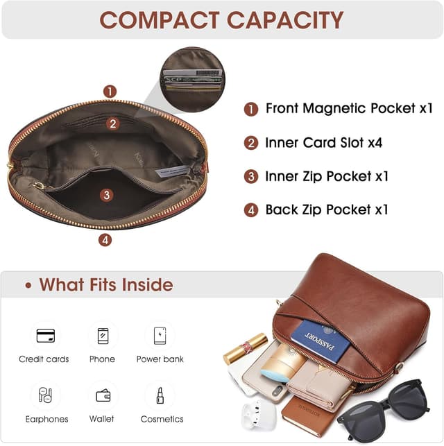 Detalle de Kattee borsa a tracolla da donna in vera pelle, piccola e organizzata