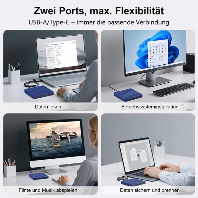 Detalle de QDSYLQ externes USB DVD-/CD-Laufwerk (DVD Brenner, CD +/-RW) für Windows und Mac